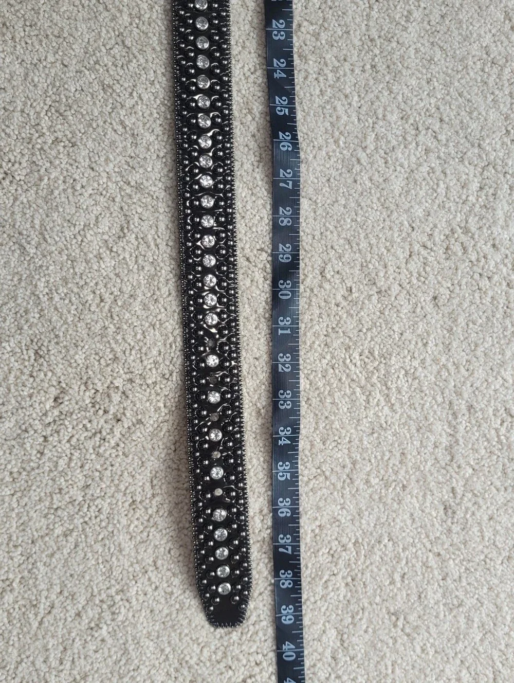 GUESS Y2K Black Leather Crystal Rhinestone Studded Belt Silver Buckle